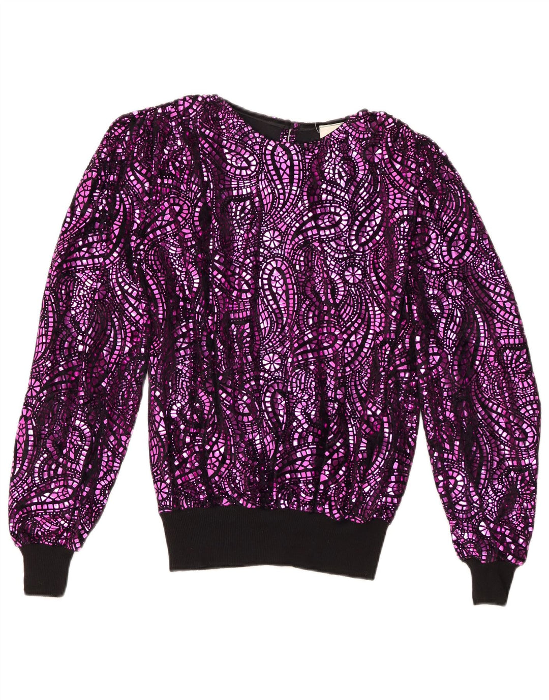Vintage γυναικεία υπερμεγέθη μπλούζα Top EU 38 Medium Purple Paisley Acetate
