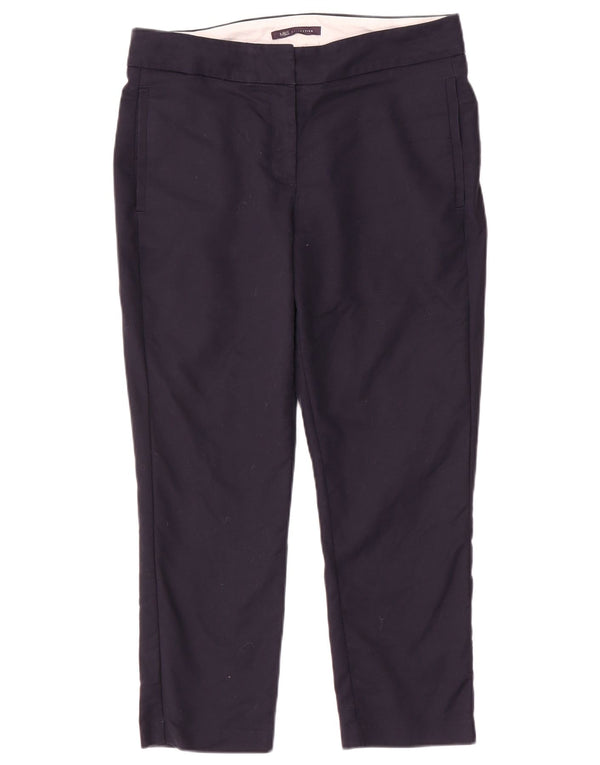 Marks & Spencer Womens Slim Cropped Trousers UK 12 Medium W32 L25 Navy Blue