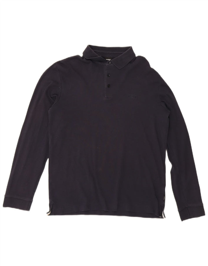 HUGO BOSS Mens Long Sleeve Polo Shirt Medium Navy Blue