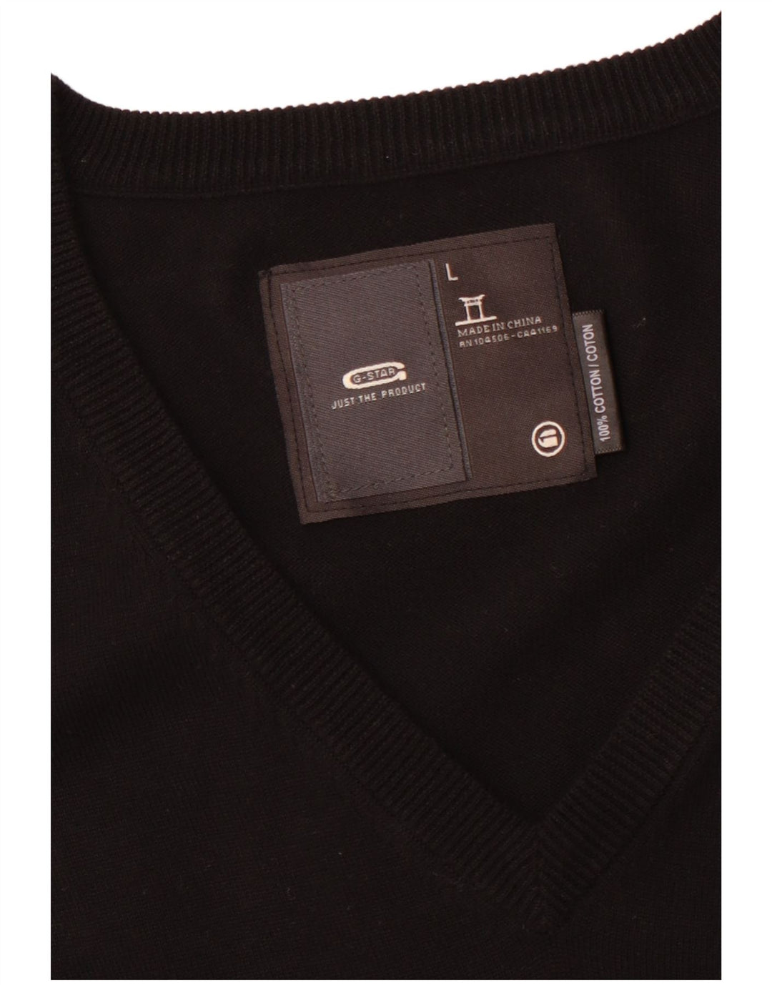 G-STAR Ανδρικό πουλόβερ με γραφικό V λαιμόκοψη, μεγάλο μαύρο βαμβακερό