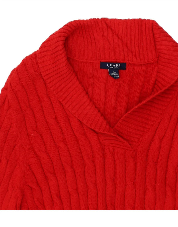 CHAPS Womens Shawl Neck Jumper Sweater UK 14 Large Red Cotton Vintage Chaps and Second-Hand Chaps from Messina Hembry 