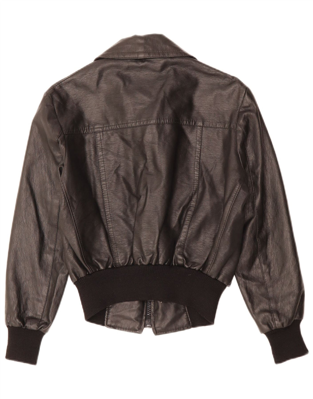 VINTAGE Γυναικείο Δερμάτινο Μπουφάν UK 12 Medium Μαύρο