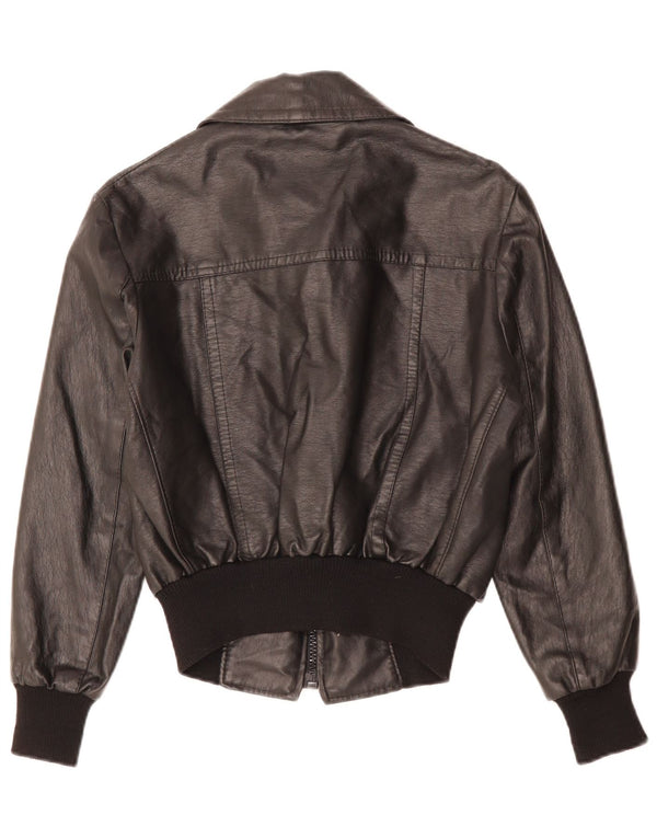 VINTAGE Γυναικείο Δερμάτινο Μπουφάν UK 12 Medium Μαύρο