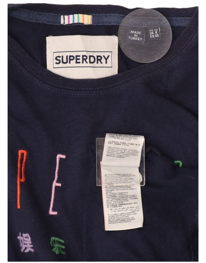 Superdry Γυναικείο T-Shirt Top UK 12 Medium Navy Blue από βαμβάκι