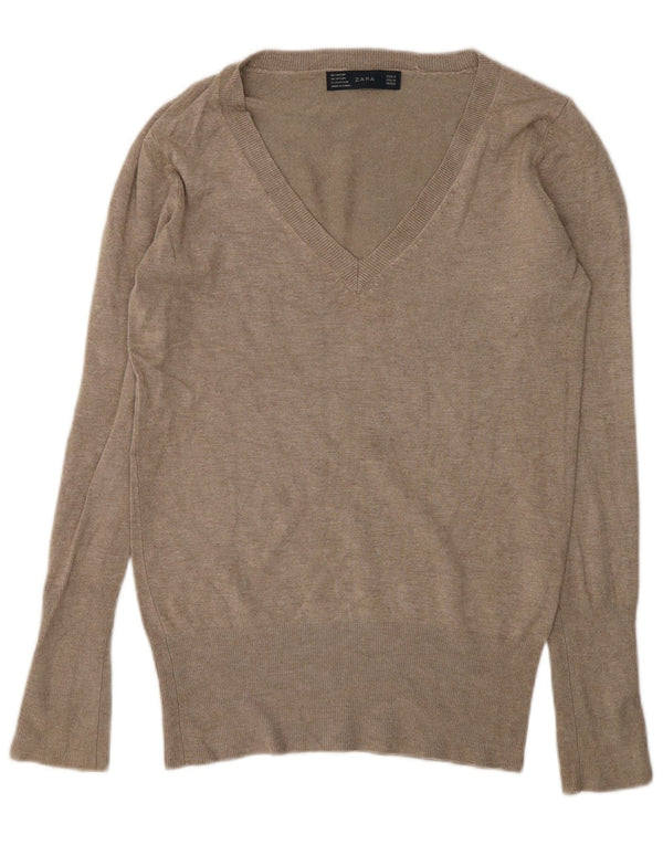 Zara Γυναικείο πουλόβερ με λαιμόκοψη UK 14 Medium Grey Rayon