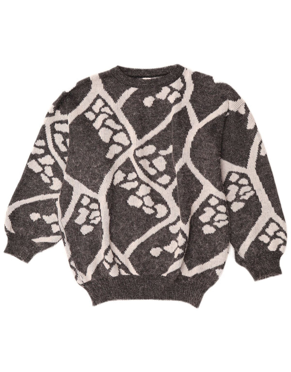 Vintage γυναικείο πουλόβερ με λαιμόκοψη UK 16 Large Grey Geometric