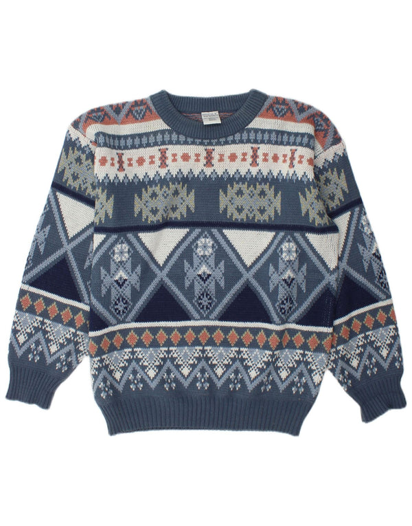 Vintage Ανδρικό πουλόβερ Loose Fit Crew Neck Jumper UK 34/36 XS Blue Fair Isle