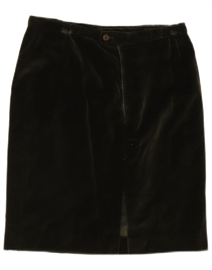 Vintage Womens Velvet Pencil Skirt W28 Medium Green