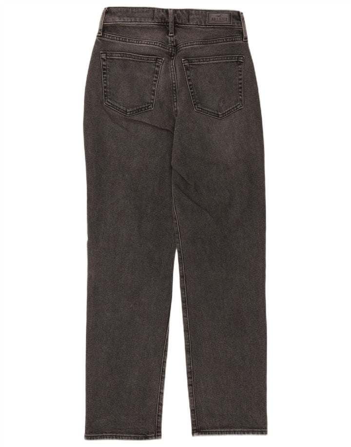 HOLLISTER γυναικείο ταλαιπωρημένο ψηλό ίσιο τζιν W25 L27 μαύρο βαμβακερό