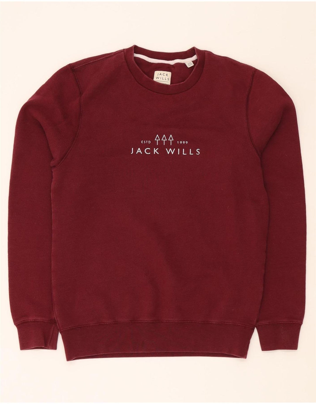 JACK WILLS Mens Graphic Sweatshirt Jumper Small Burgundy Cotton Vintage Jack Wills and Second-Hand Jack Wills from Messina Hembry 