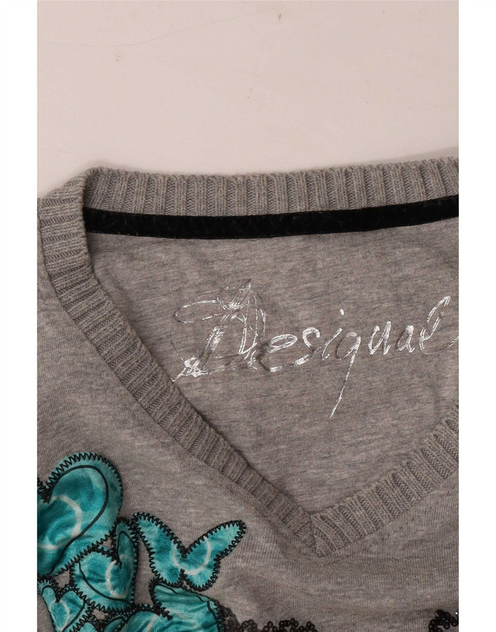 Desigual Γυναικείο τοπ μακρυμάνικο UK 14 Medium Grey Heart