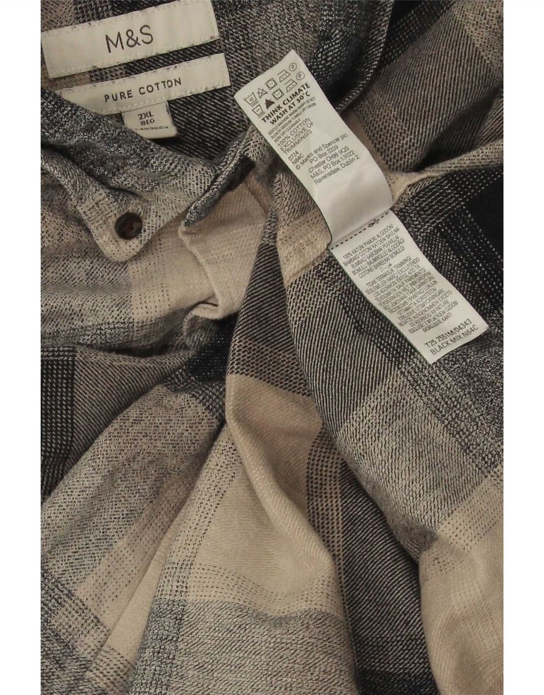 Marks & Spencer Ανδρικό πουκάμισο με κανονική εφαρμογή φανέλα 2XL μπεζ βαμβακερό