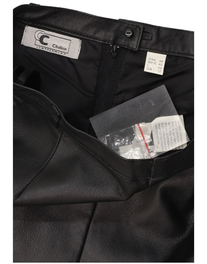 CHALICE Γυναικεία Ψηλόμεση Δερμάτινη Φούστα UK 12 Medium W26 Μαύρη Δερμάτινη