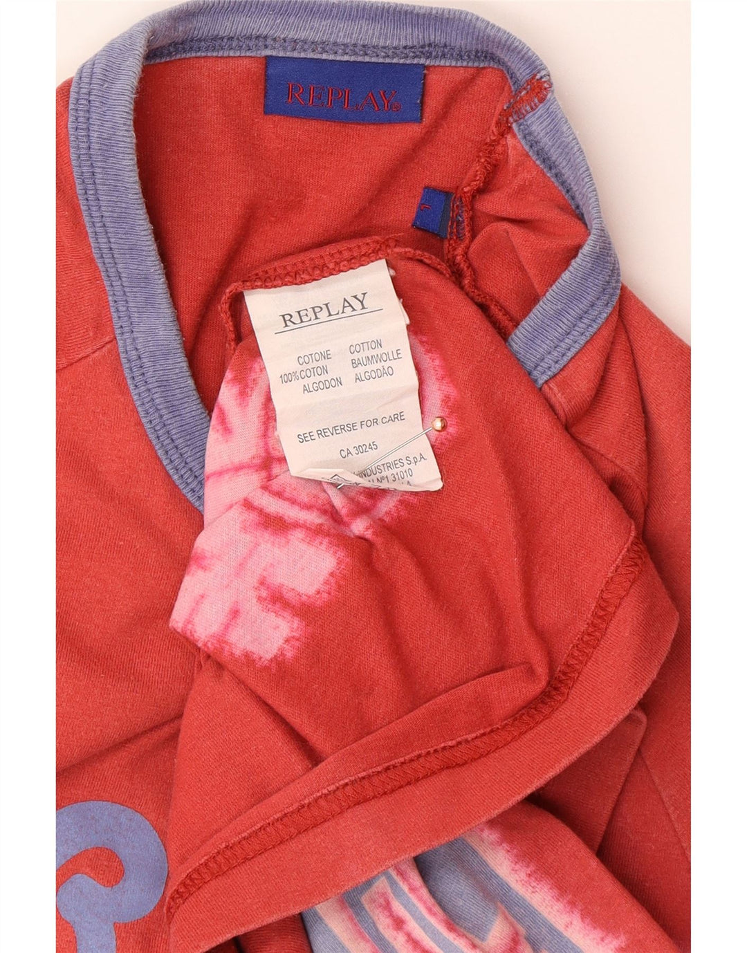 REPLAY Ανδρικό γραφικό T-Shirt Top μεγάλο κόκκινο βαμβακερό