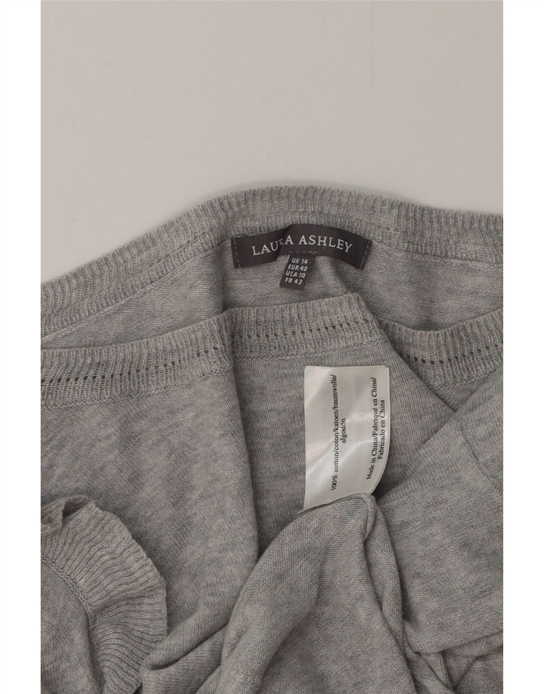 LAURA ASHLEY Γυναικείο πουλόβερ με λαιμόκαυστο UK 14 μεγάλο βαμβακερό γκρι