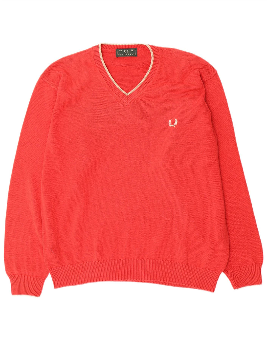FRED PERRY Ανδρικό πουλόβερ με λαιμόκοψη με V λαιμόκοψη Μεσαίο κόκκινο βαμβακερό