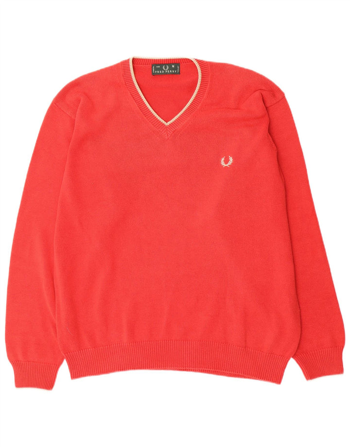 FRED PERRY Ανδρικό πουλόβερ με λαιμόκοψη με V λαιμόκοψη Μεσαίο κόκκινο βαμβακερό