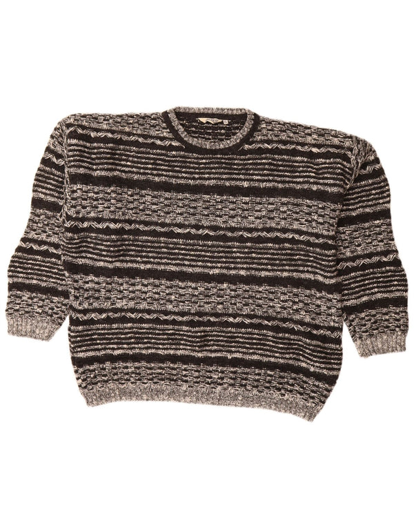 Ανδρικό πουλόβερ με λαιμόκοψη VINTAGE XL Μαύρο γεωμετρικό μαλλί