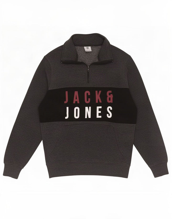 Jack & Jones ανδρικό φούτερ με φερμουάρ με λαιμόκοψη σε μεσαίο γκρι χρώμα