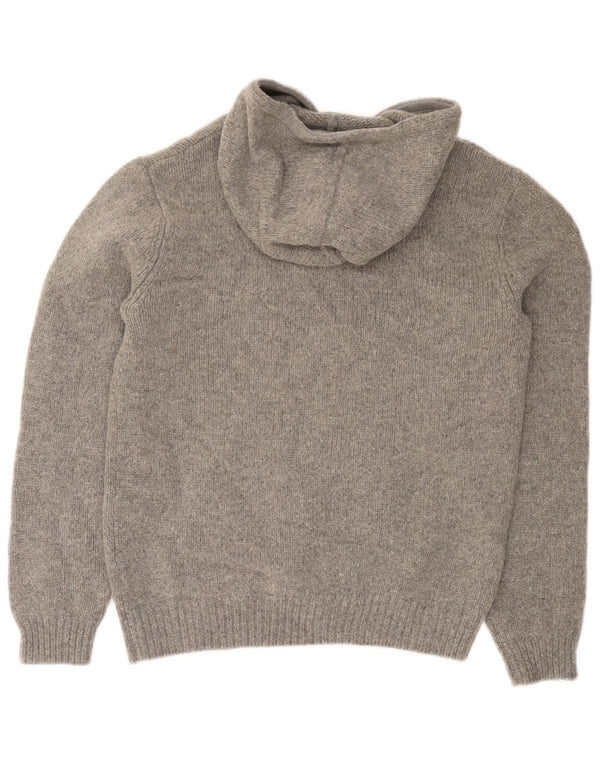 Jack Wills Mens Hooded Button Neck Jumper Sweater Medium Grey Wool