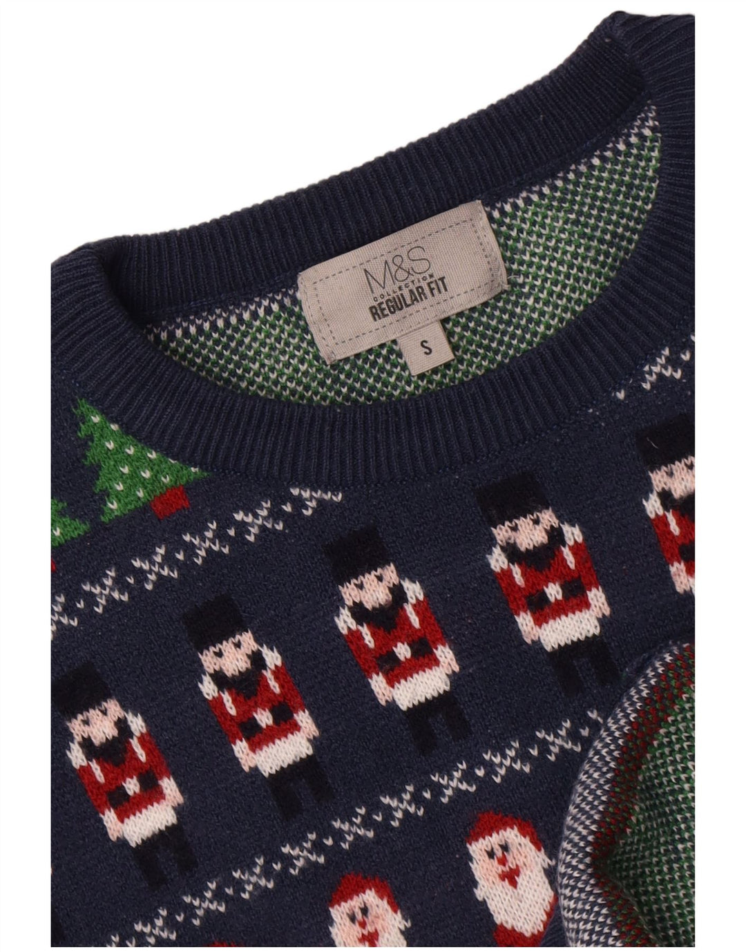 Marks & Spencer Ανδρικό πουλόβερ με λαιμόκοψη, μικρό μπλε γεωμετρικό