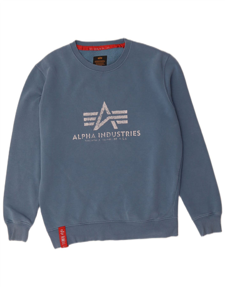 Ανδρικό γραφικό φούτερ Alpha Industries, μεσαίο μπλε βαμβακερό