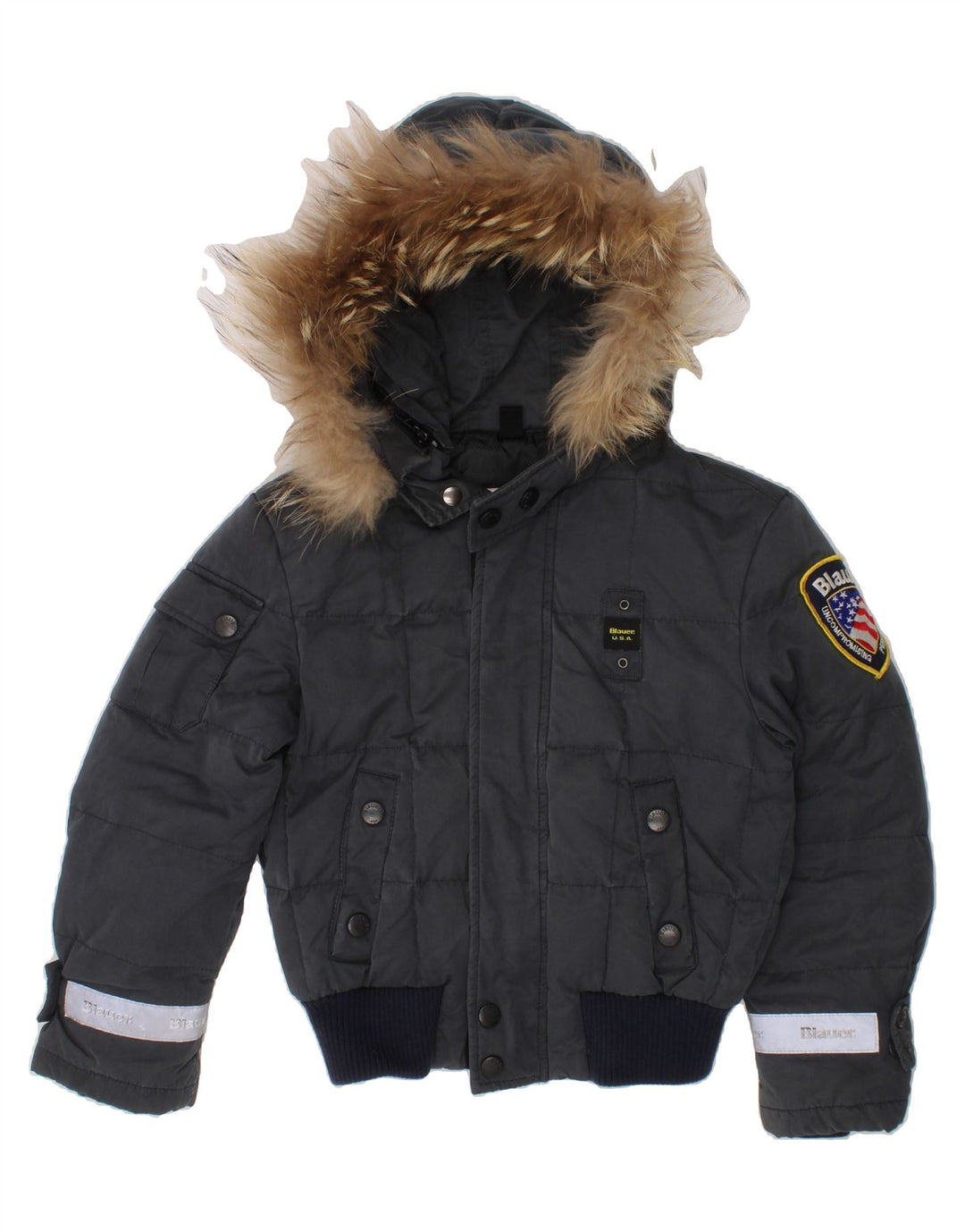 BLAUER Boys Hooded Padded Jacket 5-6 Years Grey Polyester Vintage Blauer and Second-Hand Blauer from Messina Hembry 
