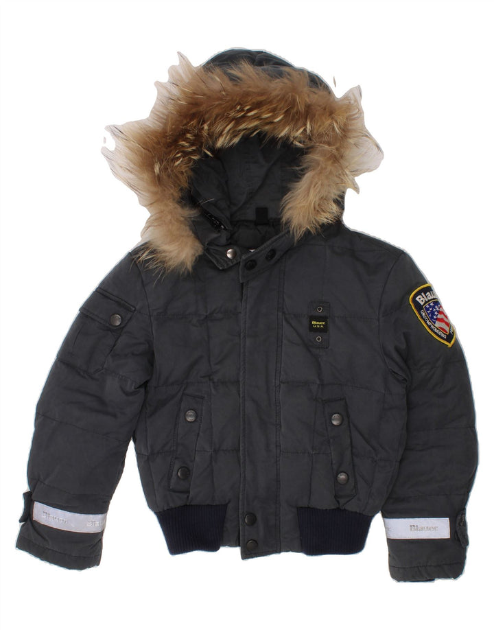 BLAUER Boys Hooded Padded Jacket 5-6 Years Grey Polyester Vintage Blauer and Second-Hand Blauer from Messina Hembry 