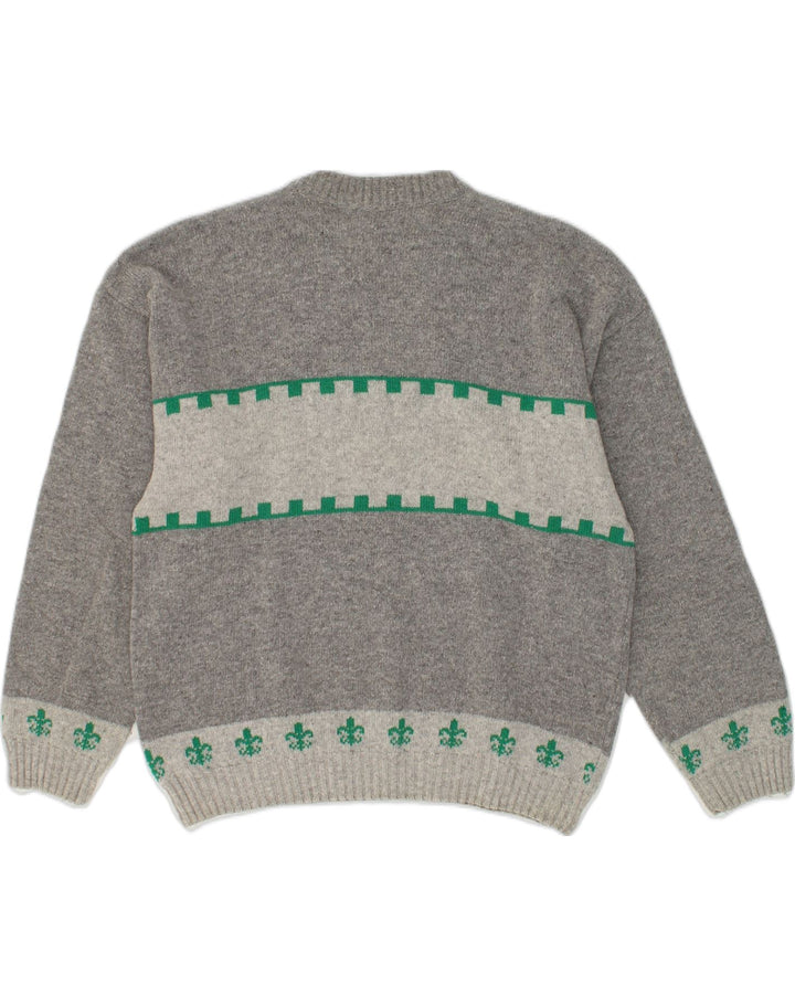 VINTAGE Boys Graphic Crew Neck Jumper Sweater 15-16 Years Grey Geometric | Vintage Vintage | Thrift | Second-Hand Vintage | Used Clothing | Messina Hembry 