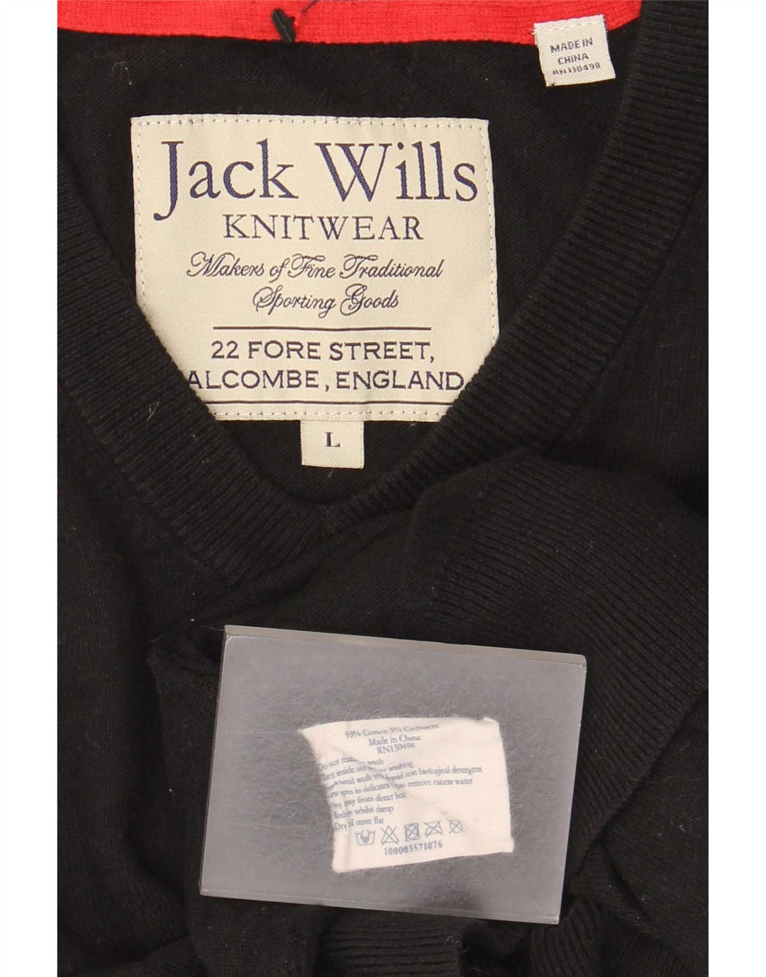 Jack Wills Ανδρικό πουλόβερ με λαιμόκοψη με V λαιμόκοψη, μεγάλο μαύρο βαμβακερό
