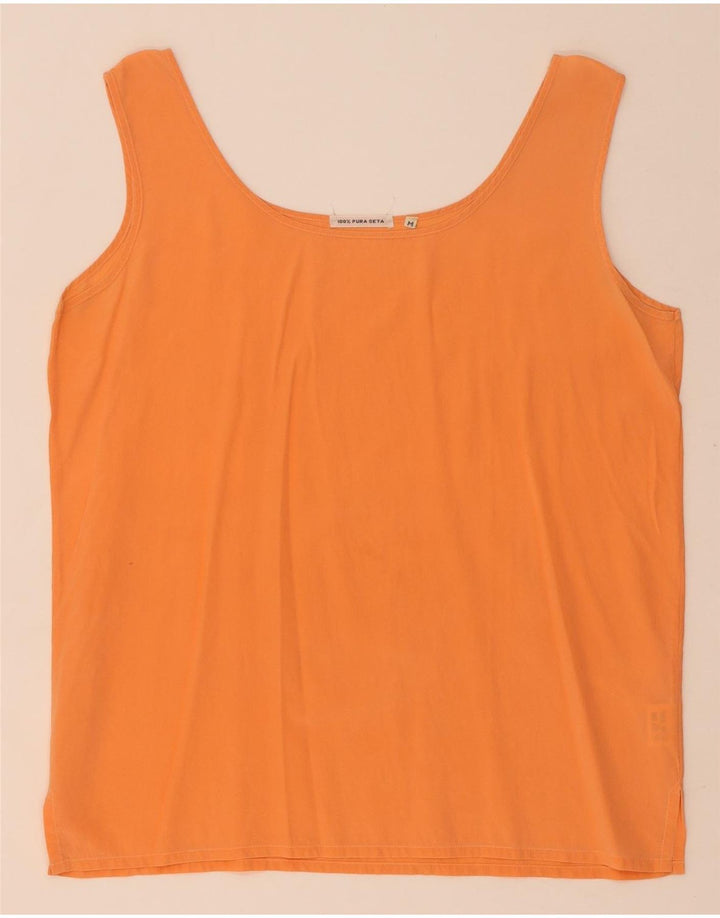Vintage γυναικεία αμάνικη μπλούζα τοπ UK 14 Medium Orange Silk