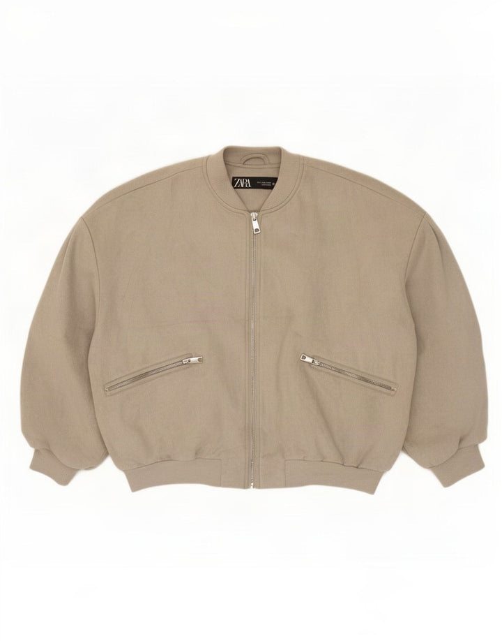 Zara Γυναικείο Oversized Bomber Jacket UK 10 Small Grey Polyester