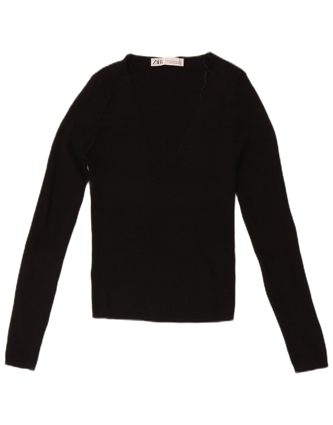 Zara Γυναικείο Crop Top μακρυμάνικο UK 12 μεσαία μαύρη βισκόζη