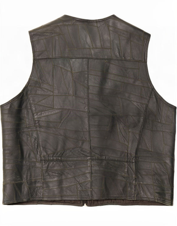 Vintage Mens Leather Utility Gilet UK 46 3XL Black Patchwork