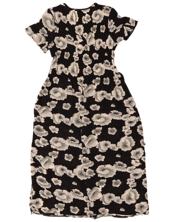 Vintage γυναικείο φόρεμα A-Line UK 10 Small Black Floral