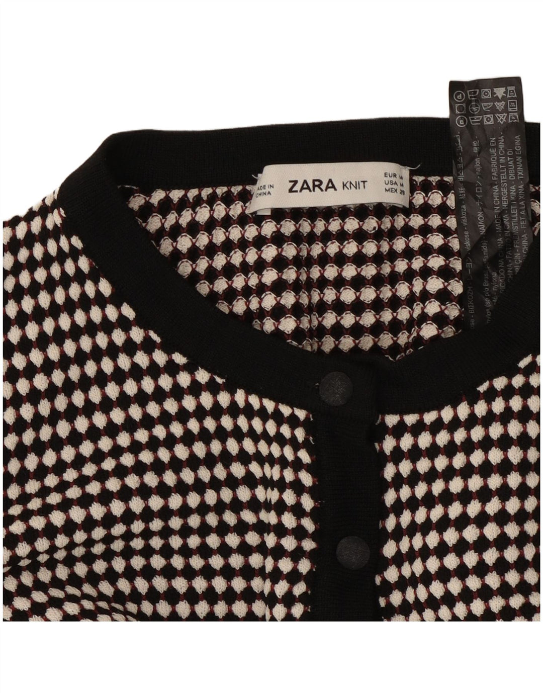 Γυναικείο πουλόβερ ZARA Crop Cardigan UK 12 μεσαία μαύρη στίγματα βισκόζη