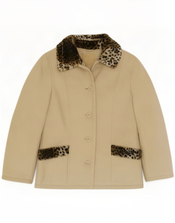 David Barry Γυναικείο σακάκι 4 κουμπιών UK 12 Medium Beige Animal Print