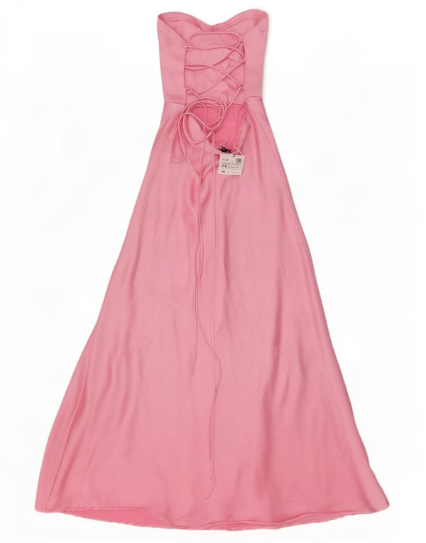 Zara Γυναικείο Maxi Στράπλες Φόρεμα UK 4 XS Pink