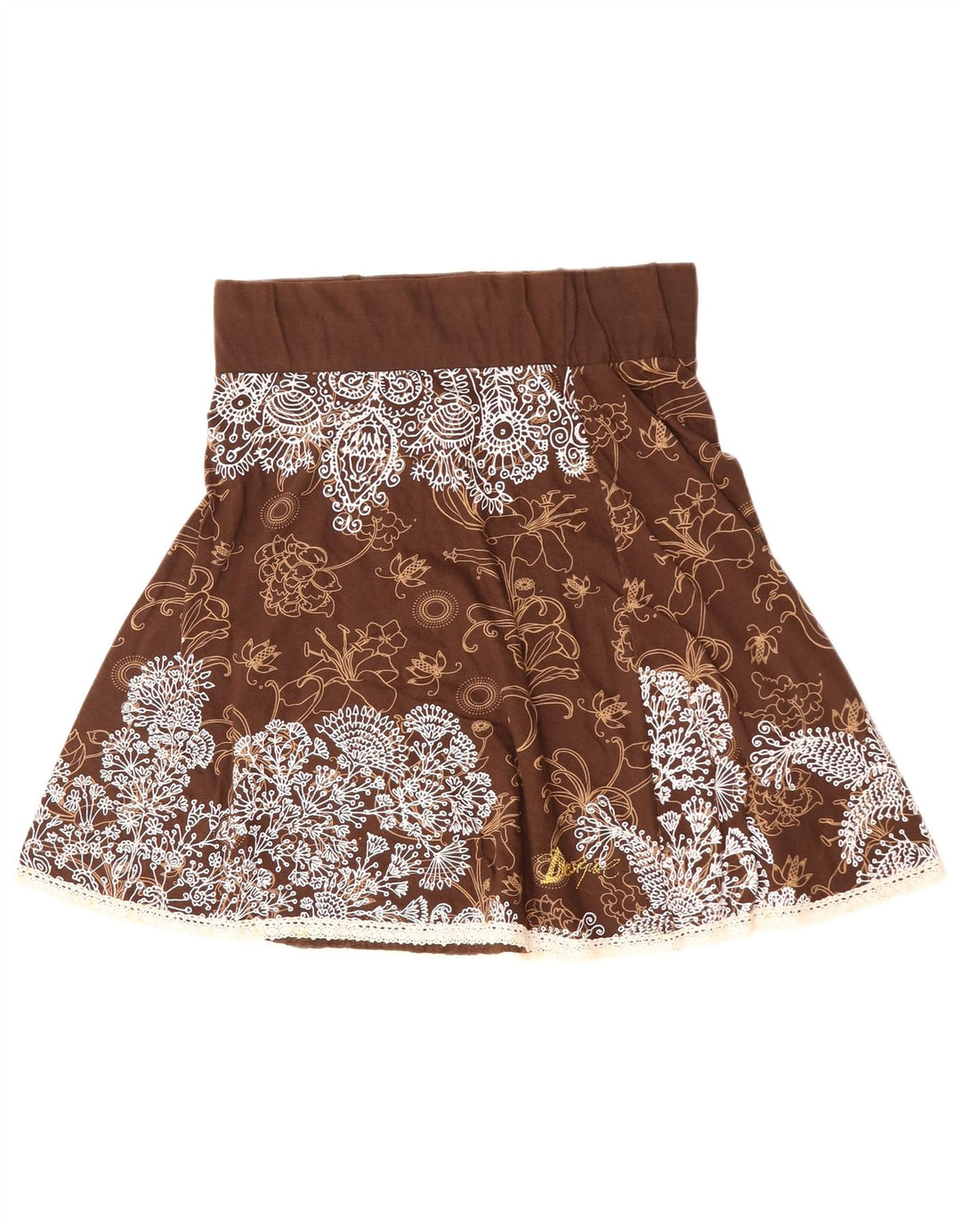 DESIGUAL Γυναικεία ψηλόμεση φούστα σε γραμμή Α μεγάλη W30 καφέ φλοράλ βαμβακερή