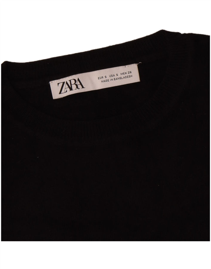Zara Γυναικεία Crop Oversized Top μακρυμάνικο UK 10 Small Black Viscose