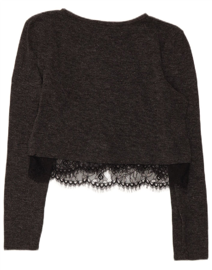 Zara Γυναικείο Crop Top Μακρυμάνικο UK 12 Medium Grey
