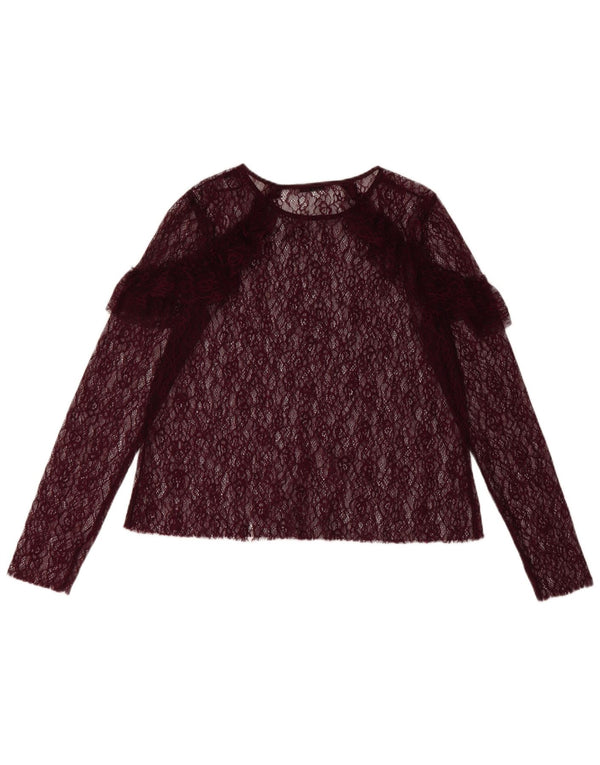 Zara Γυναικείο μακρυμάνικο See Through Top UK 12 Medium Burgundy Floral