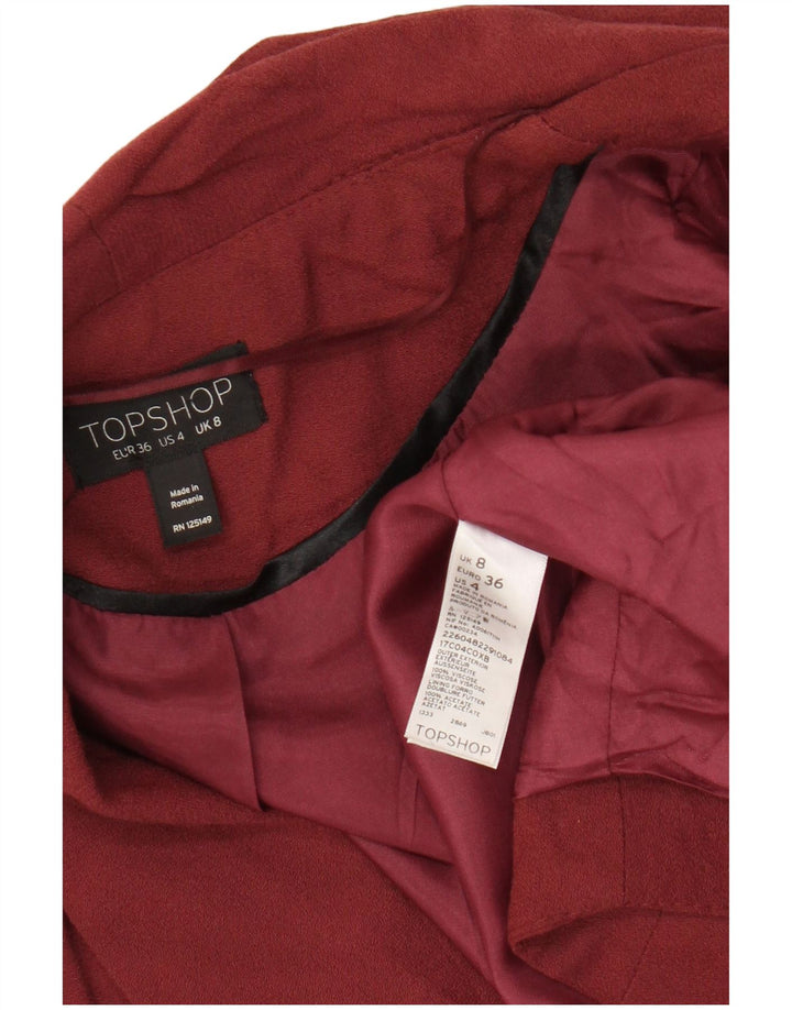 Topshop Womens Crop Open Blazer Jacket UK 8 Small Maroon Viscose