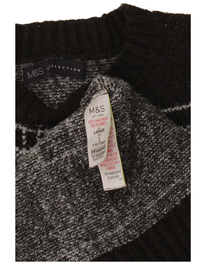 Marks & Spencer Γυναικείο πουλόβερ με λαιμόκοψη UK 16 μεγάλο μαύρο καρό