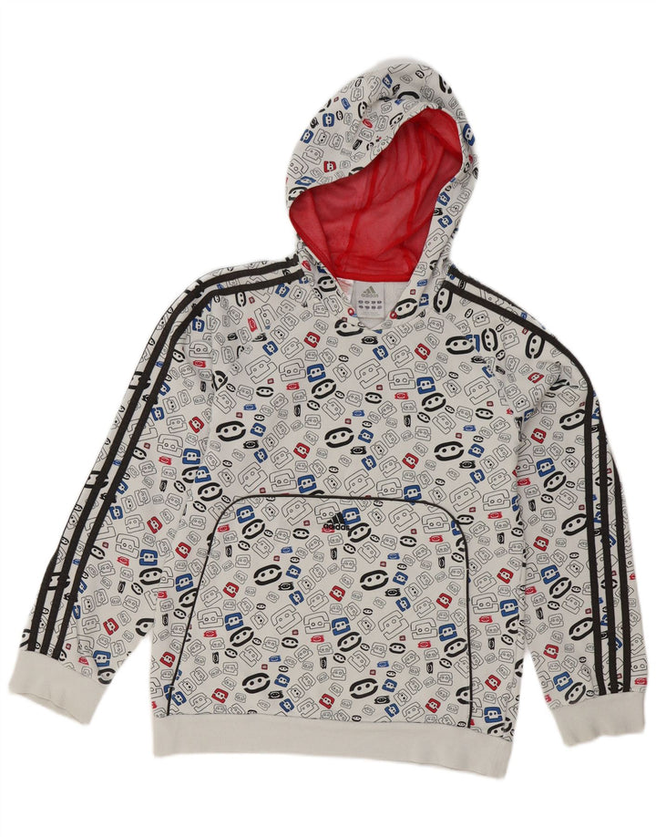Adidas Boys Abstract Pattern Hoodie Jumper 15-16 ετών Λευκό γεωμετρικό