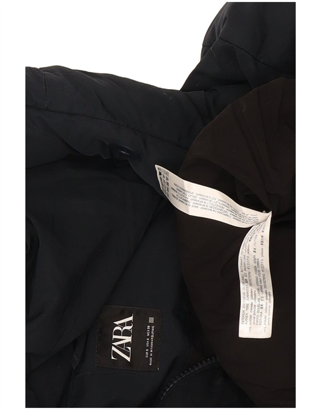 Zara Γυναικείο μπουφάν με κουκούλα μεγάλου μεγέθους Crop UK 10 Small Navy Blue