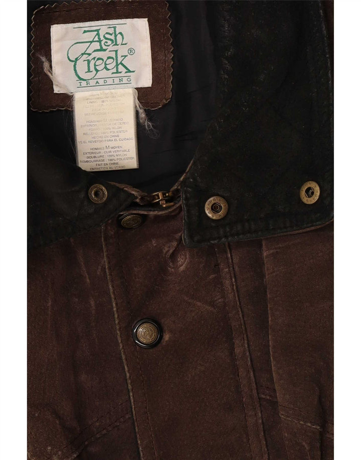 Vintage Ανδρικό Suede Bomber Jacket UK 40 Large Brown Δερμάτινο