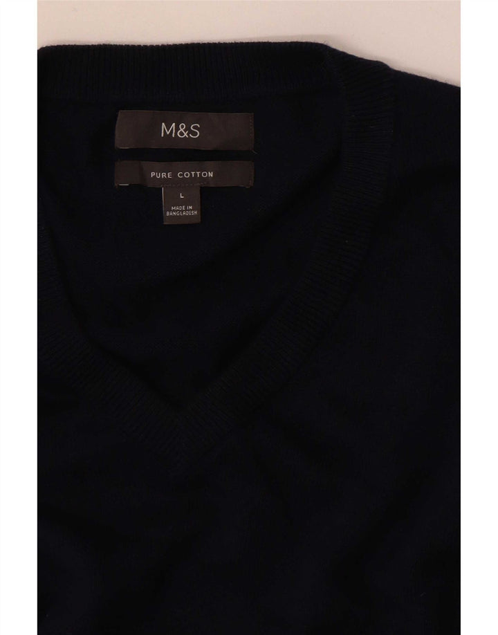 Marks & Spencer Ανδρικό πουλόβερ με λαιμόκοψη με λαιμόκοψη μεγάλο μπλε ναυτικό