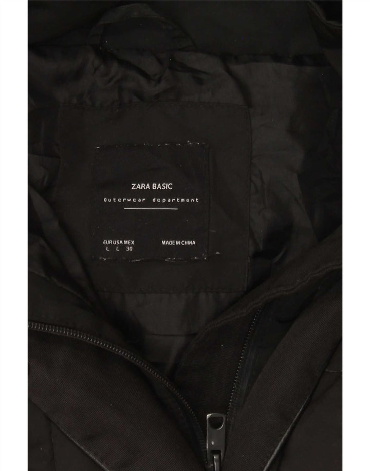 Zara Γυναικείο παλτό με κουκούλα UK 14 Large Μαύρο