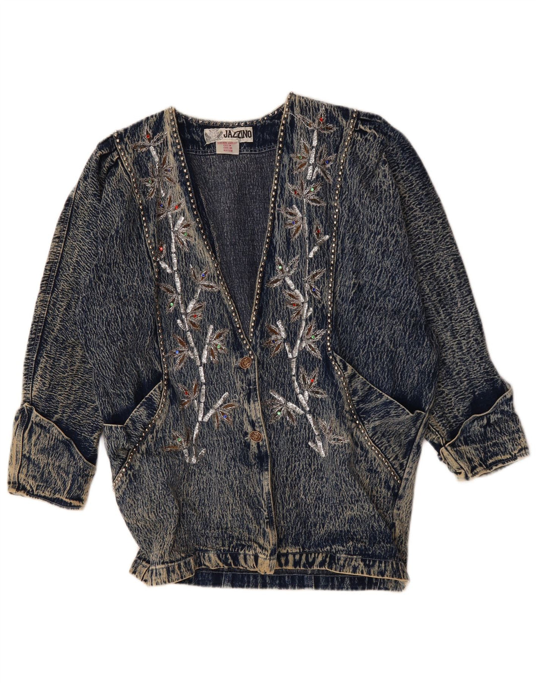 JAZZINO Γυναικείο 3/4 μανίκι τζιν μπουφάν UK 18 XL μπλε φλοράλ